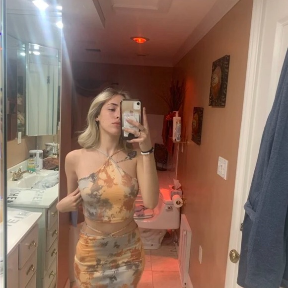 Tie Dye Crop Halter Top & Crisscross Waist Skirt Set - Picture 7 of 15